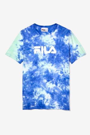 FILA Tie Dye Logo Tee Shirts Blue / Green / White,Mens Clothing | CA.RSMYWH482